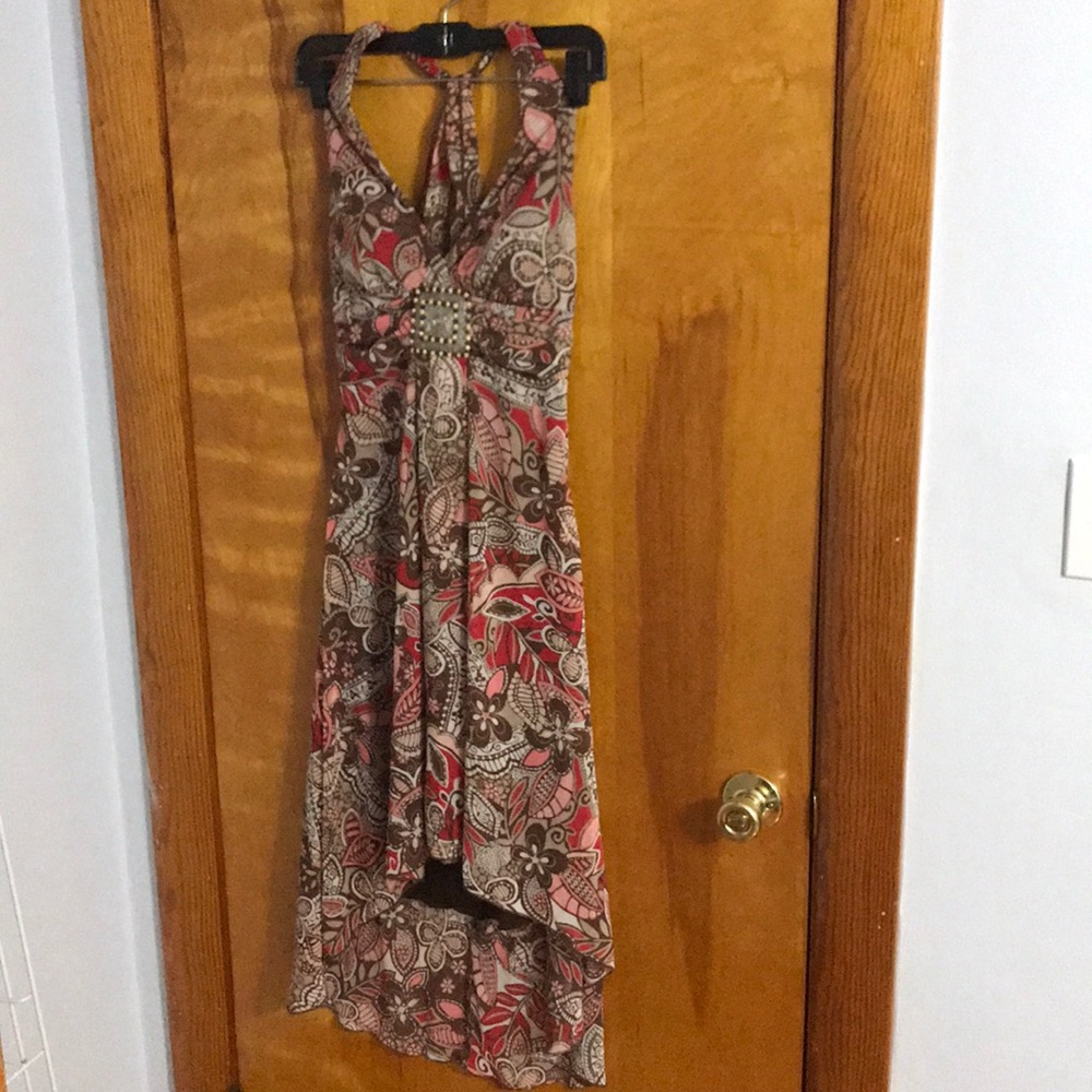Beautiful Flower Mosaic Printed High Low Dress